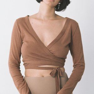 OZMA of California Crop Dance Wrap Top Silk Tea Large